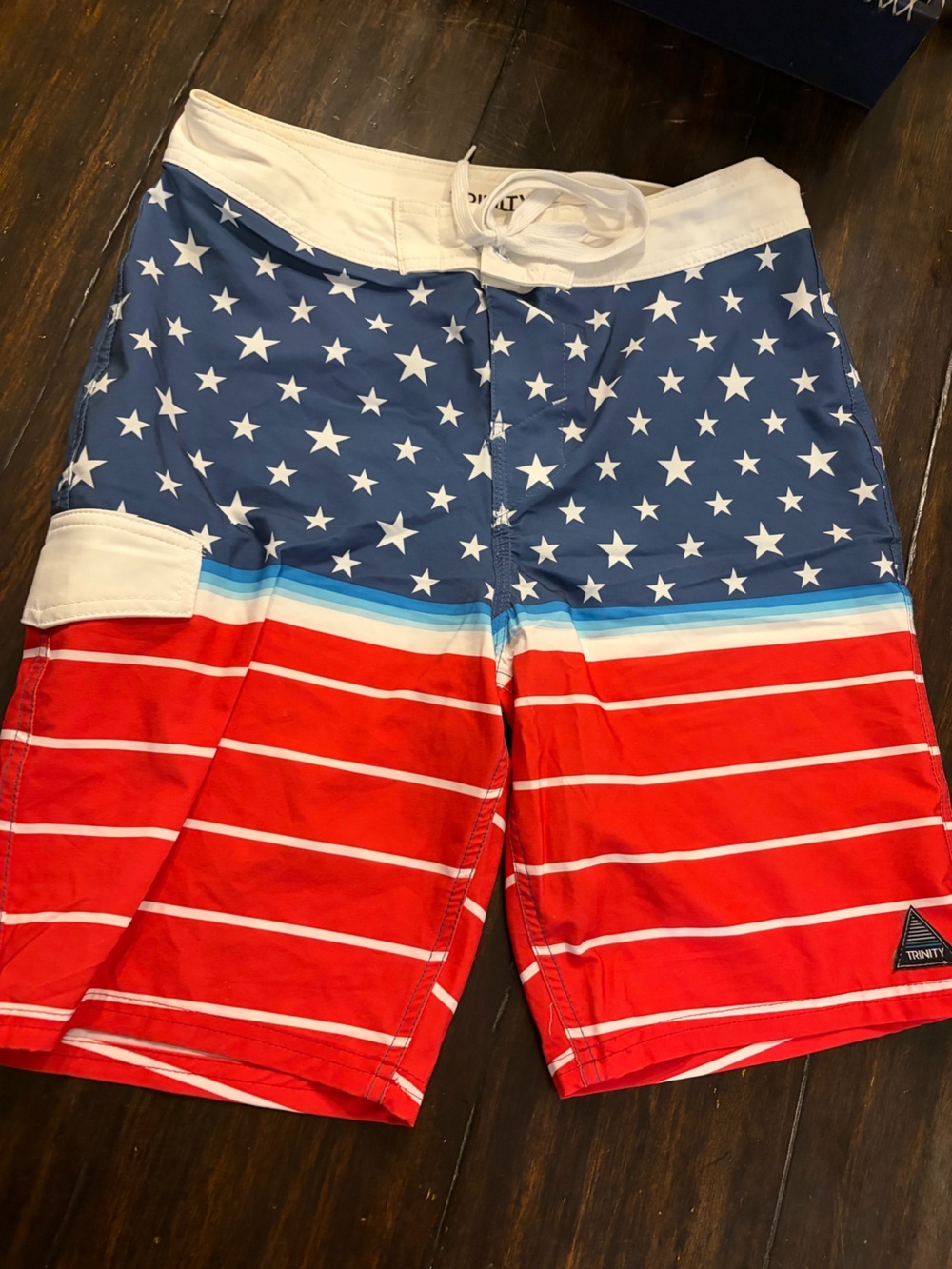 Trinity Men’s Red, White & blue Star-Spangled Swim Board Shorts -size 30 waist